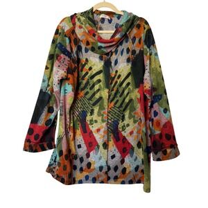Jess & Jane Womens 2X Abstract Cowl Neck Tunic Top Multicolor USA Artsy Boho